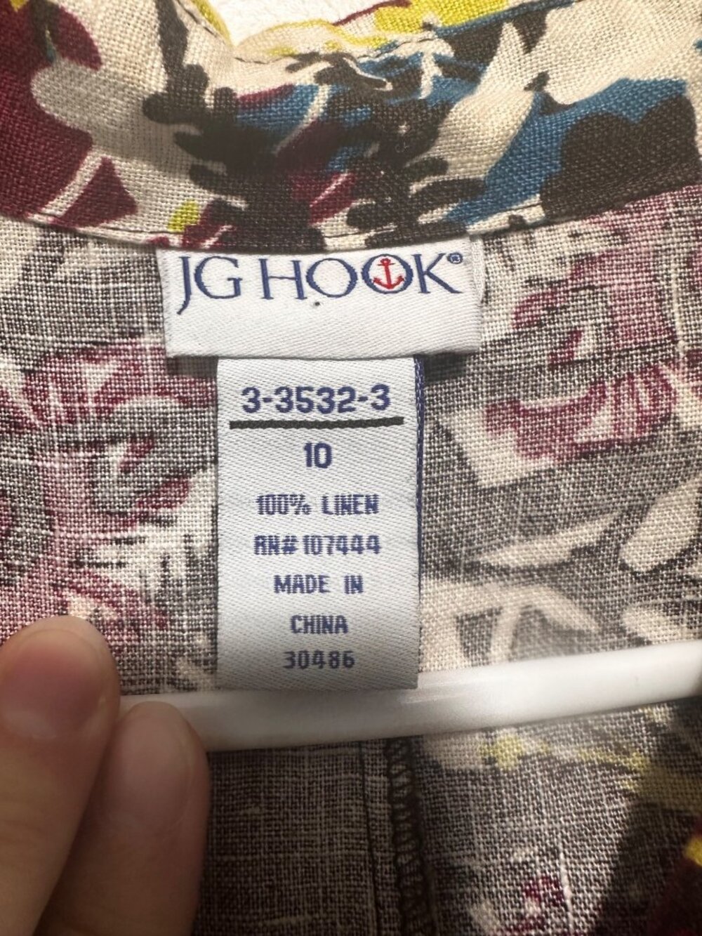 JH Hook 100% Linen Faux Wrap Midi Dress 10 Abstract Multicolor Artsy Coastal - Picture 4 of 13